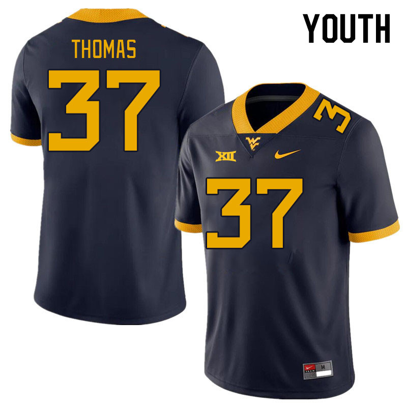Youth #37 Keaton Thomas West Virginia Mountaineers College Football Jerseys Stitched Sale-Navy